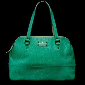 Kate Spade Green Pebbled Leather Double Zipper Shoulder Handbag